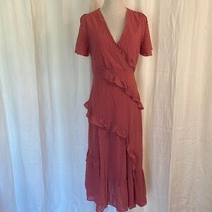 Lulus Next To You Swiss Dot Ruffled Midi Dress NWT